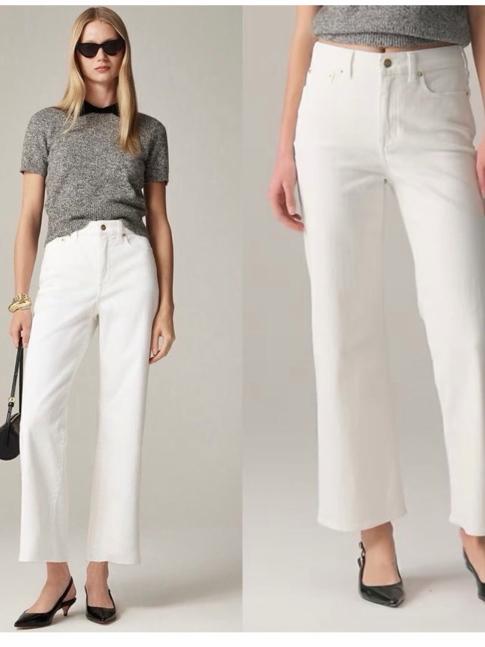 J.crew Slim Wide-Leg Raw Hem  Jean in White Wash Size 25 Retail $158